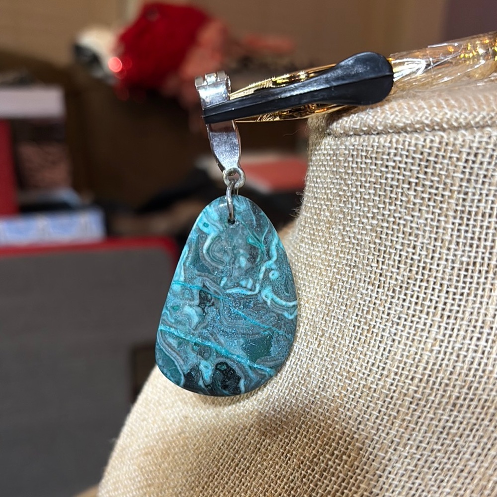 Unique Teardrop Turquoise stone Pendant magnetic closure clasp 3” total length